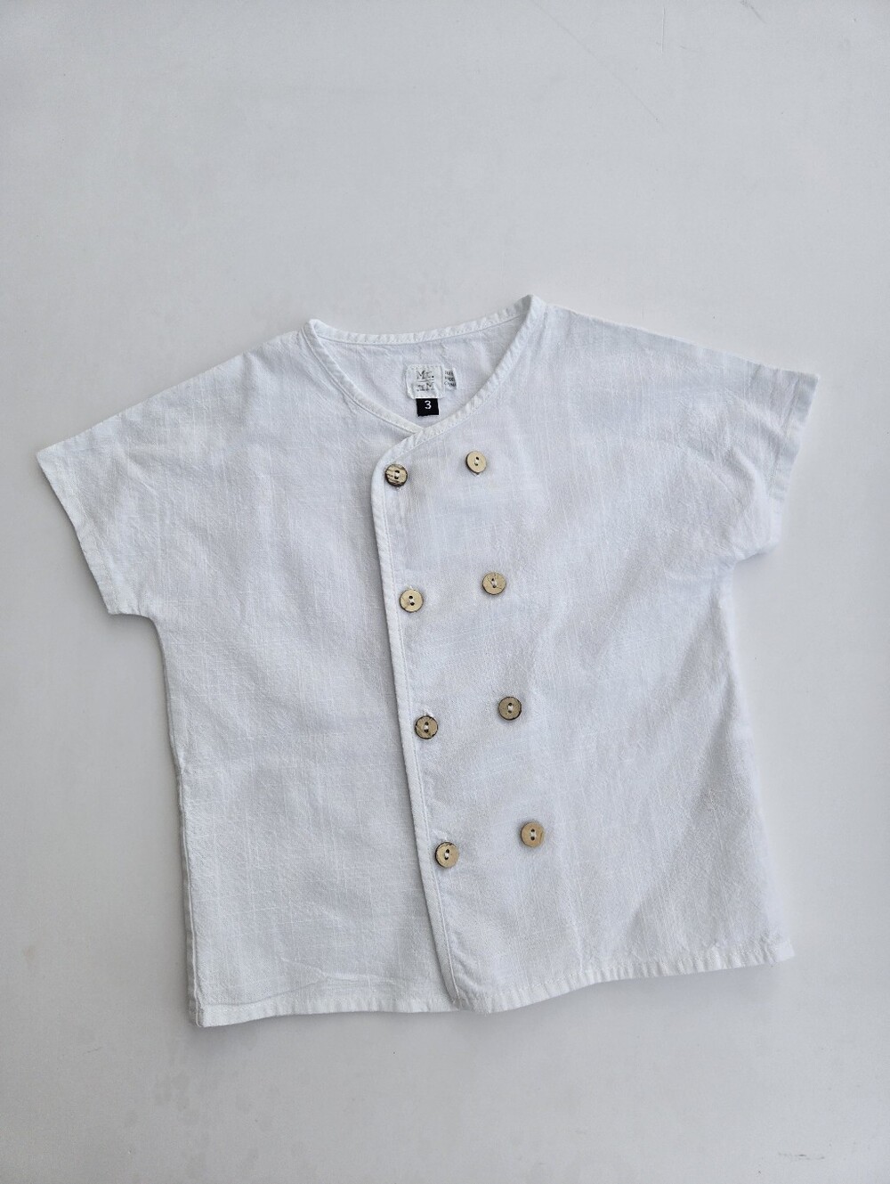 Mr Mr Woven Cotton Shirt White Double Breasted Button Front V Neck 3T
